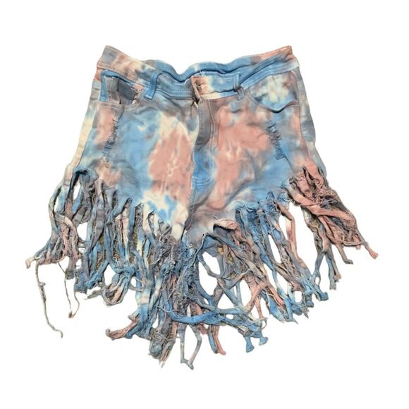 K.I.M by Kim tigers tyedye fringe denim shorts woman’s size medium/large - Picture 1 of 8